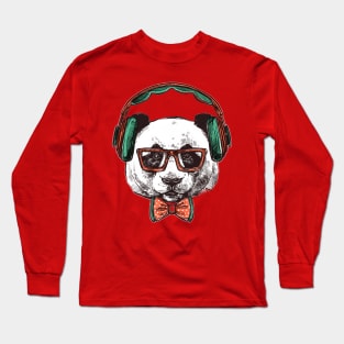 Hipster PANDA portrait wearing headphones Long Sleeve T-Shirt